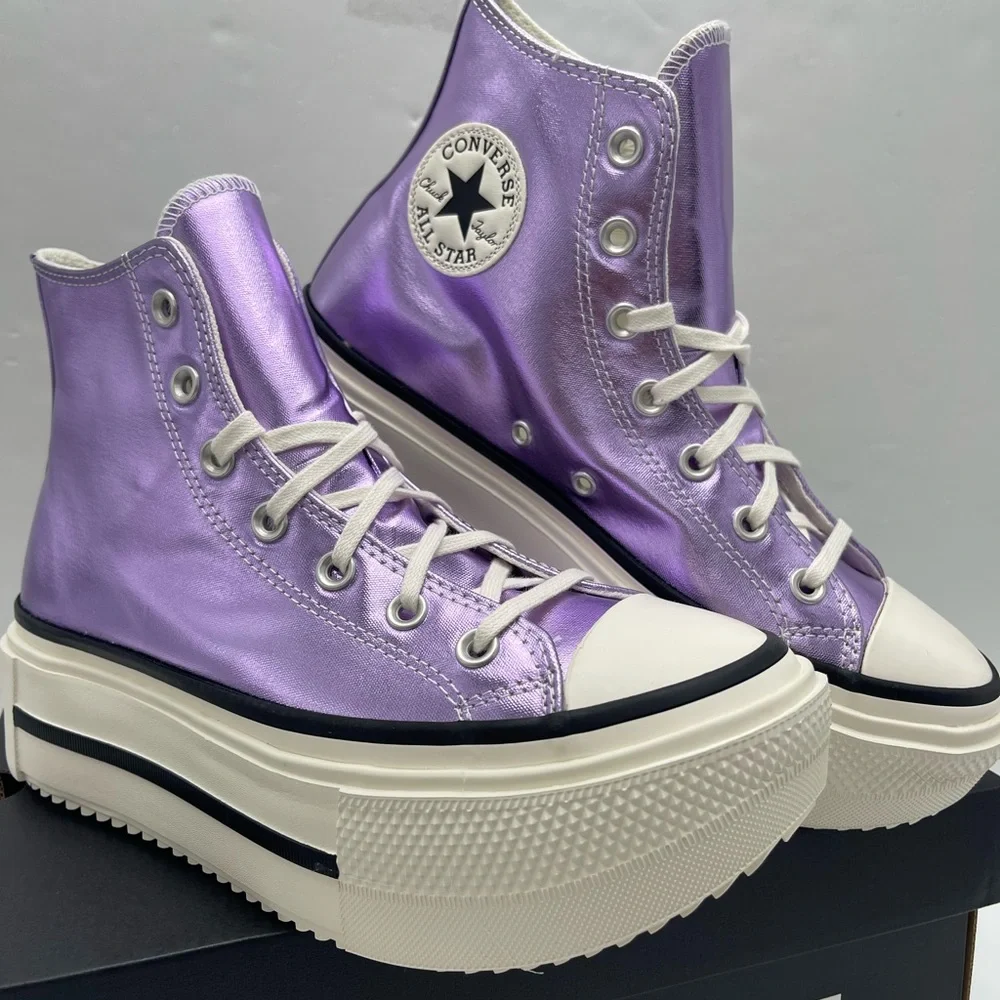 Converse Metallic Lavender Platform High-Top Sneakers